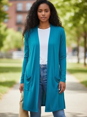 #8 Women’s Teal Open-Front Cardigan Sweater